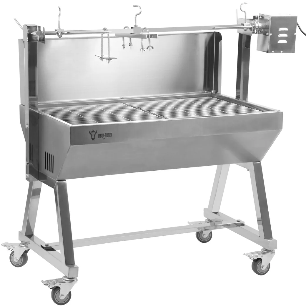 Asador de cochinillo con espetón y motor BBQ-Toro inox 60 kg