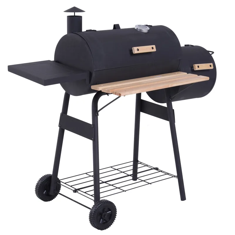 Barbacoa de carbón Outsunny 3 en 1 con ahumador offset 124 cm
