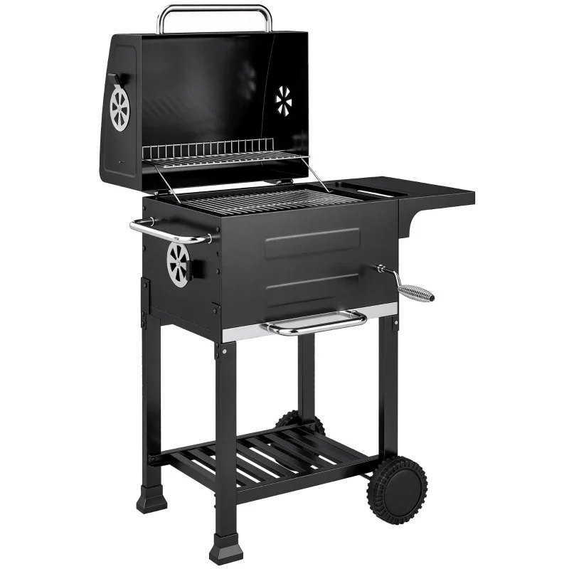 Barbacoa de carbón Outsunny tipo barril 75 cm con parrillas inox 304