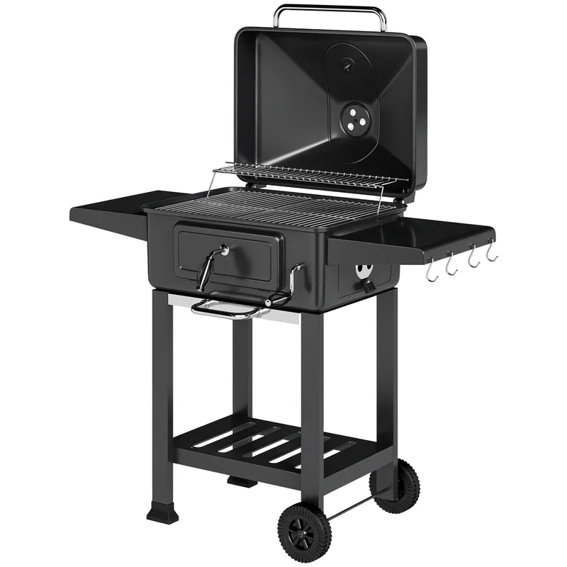 Barbacoa de carbón Outsunny con brasa a manivela y puerta frontal 112 cm