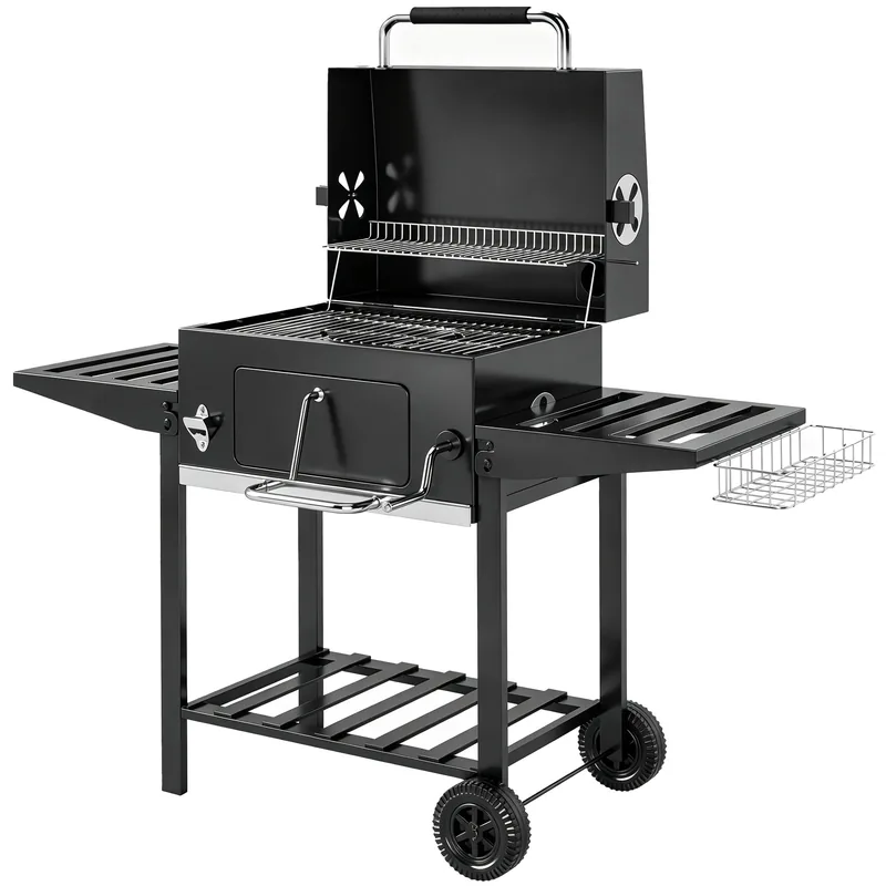 Barbacoa de carbón Outsunny con brasa regulable y chimenea 133 cm