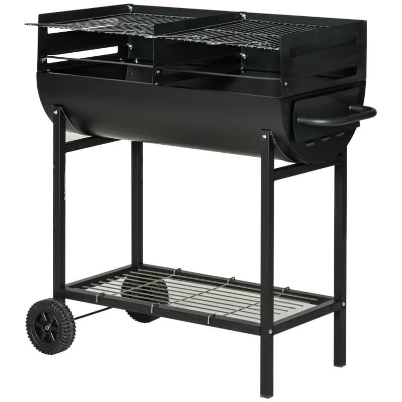 Barbacoa de carbón Outsunny 90 cm con doble parrilla regulable y ruedas