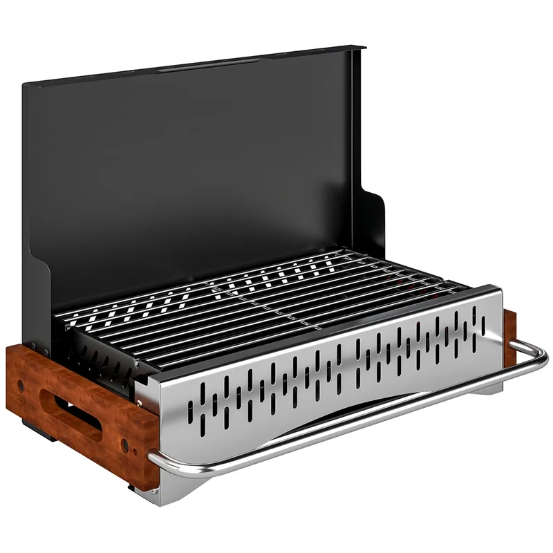 Barbacoa de carbón Outsunny plegable tipo maletín 50 cm para camping