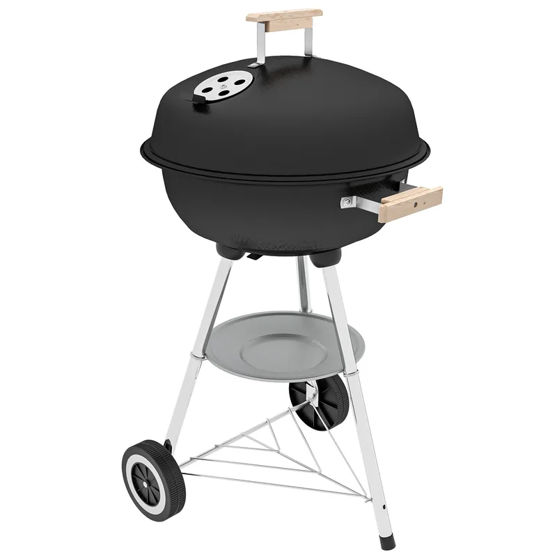 Barbacoa de carbón Outsunny esmaltada con tapa y ruedas 48 cm