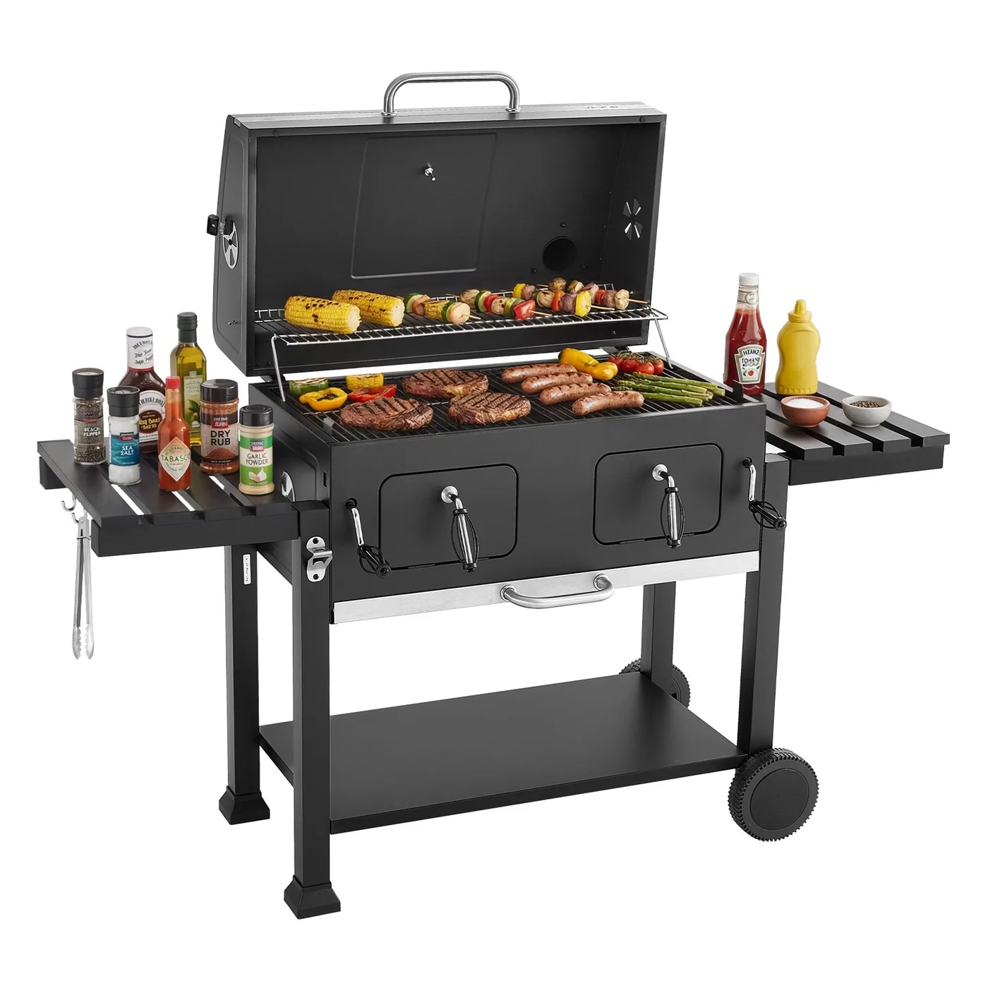 Barbacoa de carbón con ruedas Vevor 0,5 m² con 2 bandejas elevables