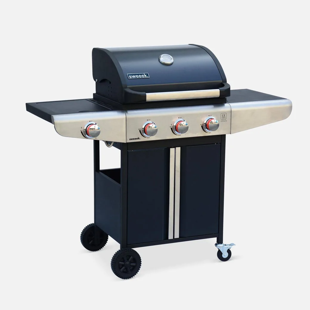 Barbacoa de gas 3+1 quemadores 12,8 kW con armario y ruedas