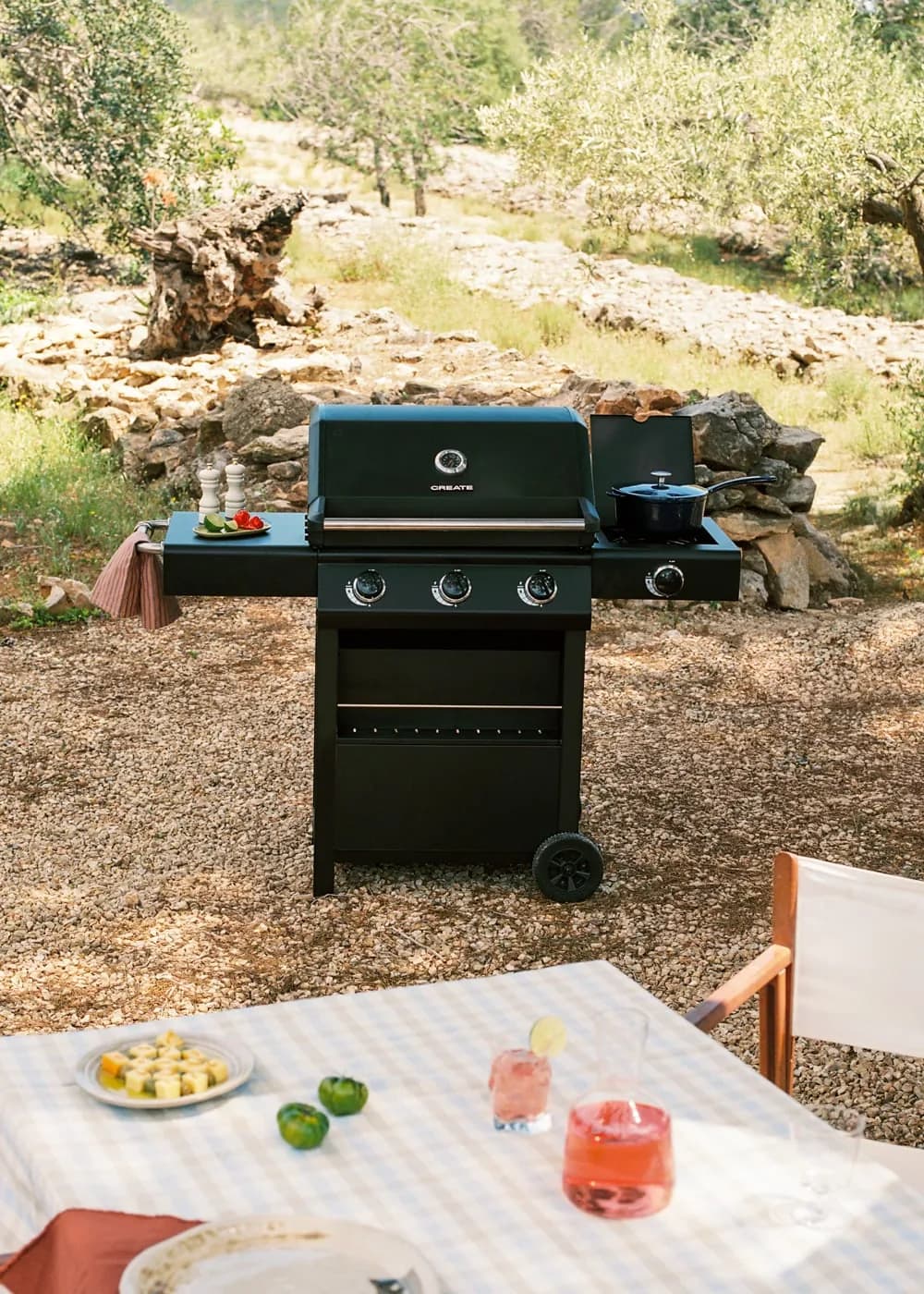 Barbacoa de gas Create Burner Pro 14 kW con quemador lateral y 3 parrillas