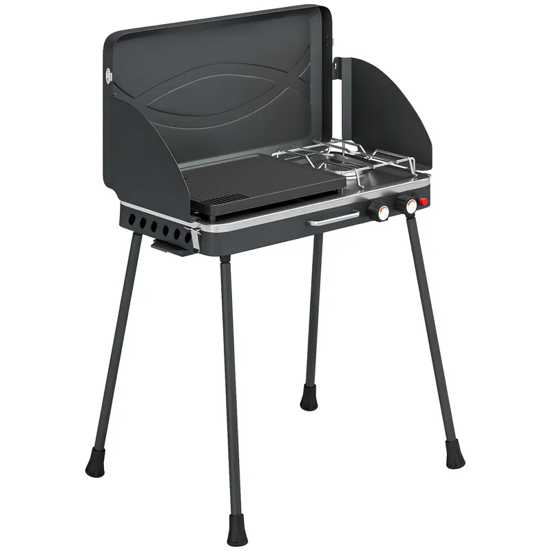 Barbacoa de gas Outsunny portátil 2 en 1 plancha y hornillo 7 kW