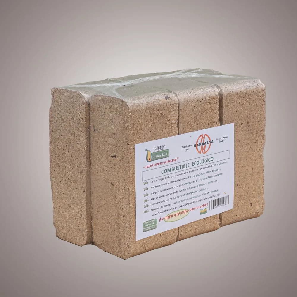 Briquetas RUF de madera prensada 12 kg, 6 lingotes de 5.000 kcal