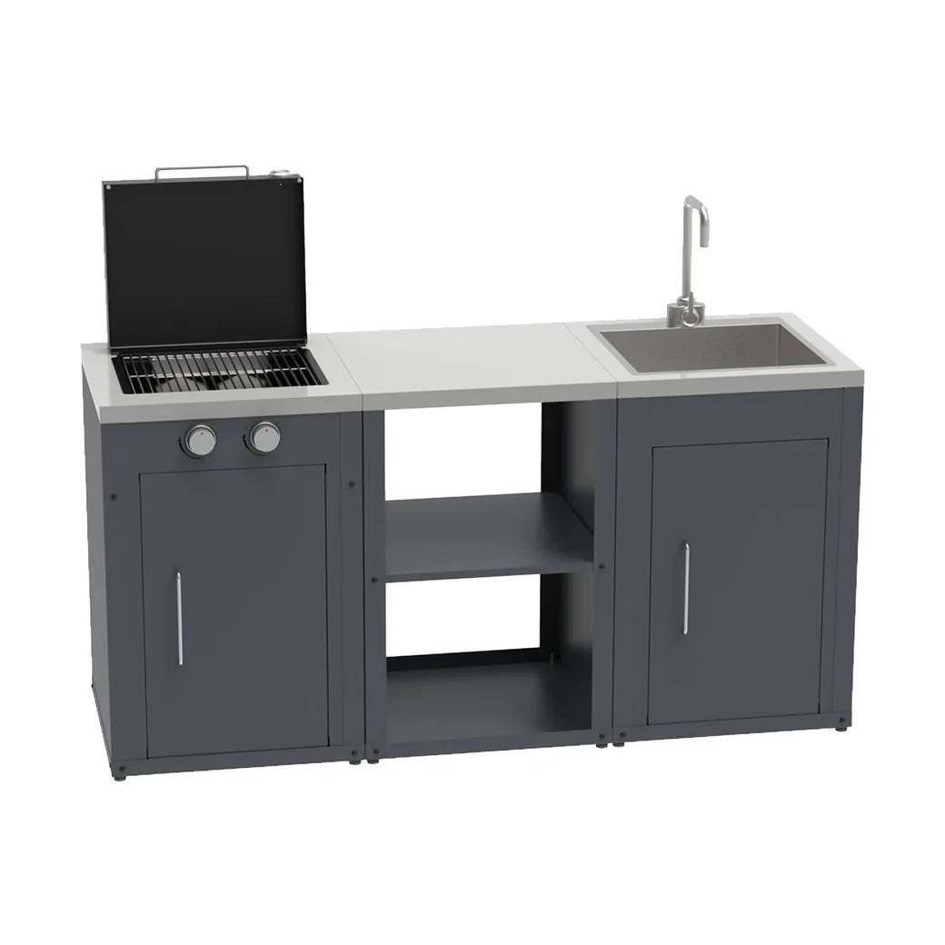 Cocina de exterior modular Imor MOCA con barbacoa de gas, balda y fregadero