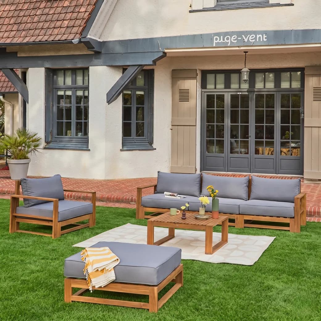 Conjunto de muebles de jardín de madera Mendoza 5 plazas con mesa