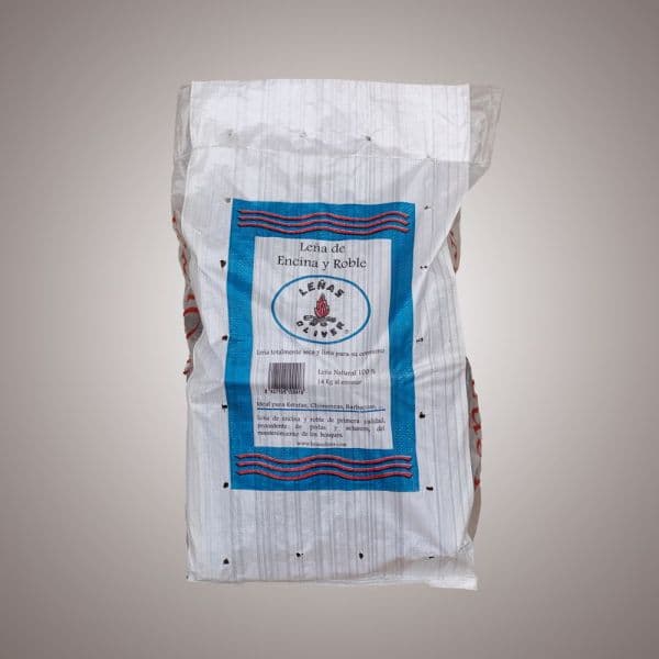 Leña de encina y roble en saco 14 Kg