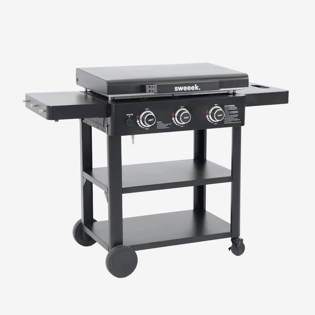 Plancha de gas Raoul 3 quemadores 12 kW con tapa y carro
