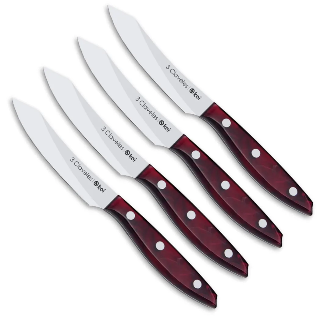 Set de 4 cuchillos chuleteros 3 Claveles Koi 11,5 cm forjados